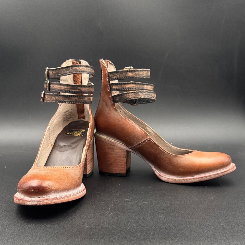 Freebird by Steven Brown Leather Block Heels with Double Ankle Straps